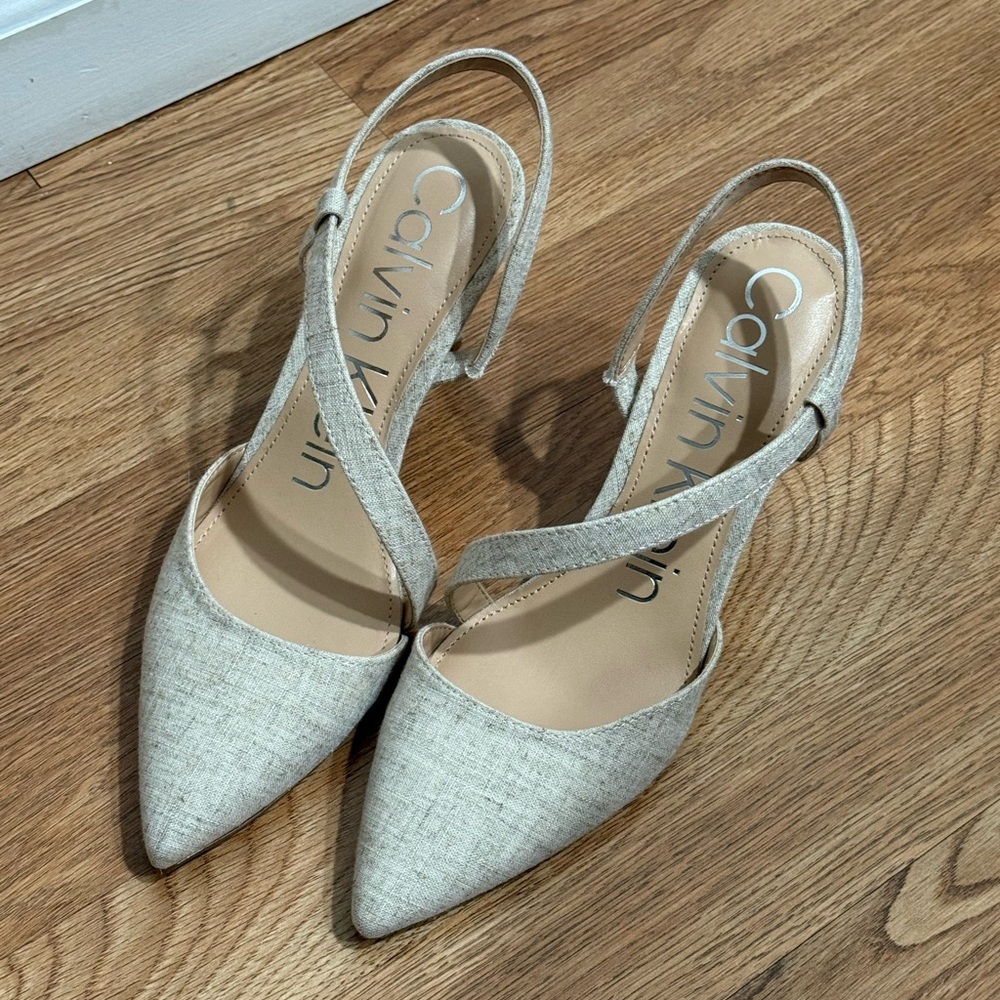 Calvin Klein Women's Beige Pointed Slingback Heels